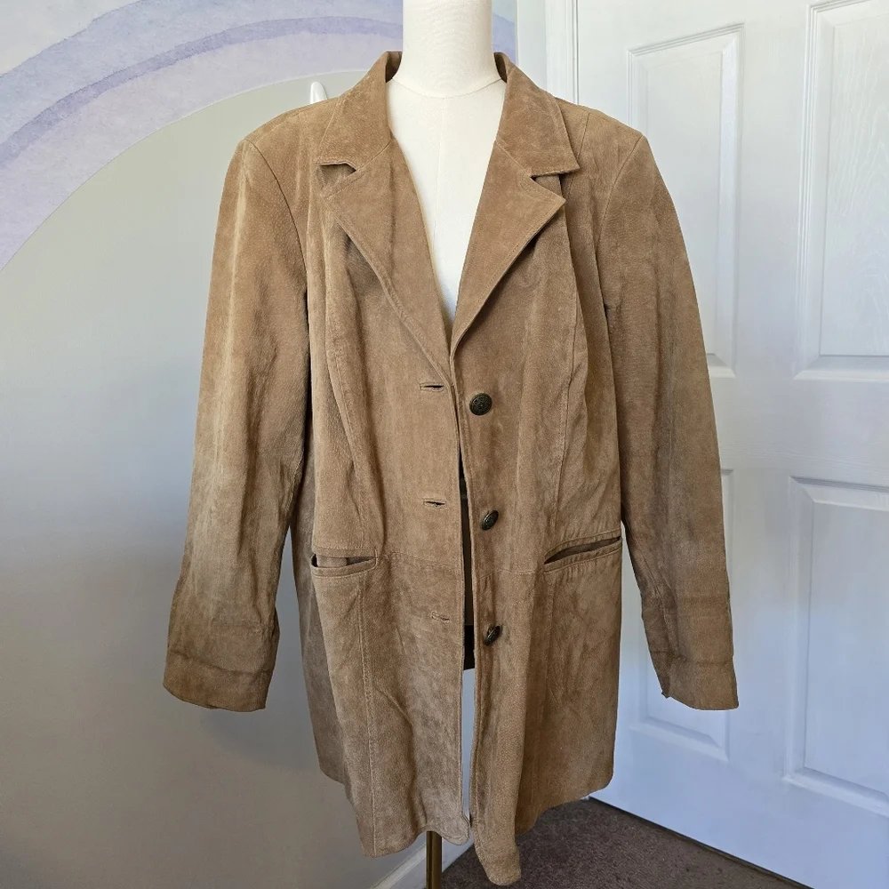 Denim&Co | 2X | Chestnut Washable Suede Button FrontJacket with Pockets - Picture 2 of 11